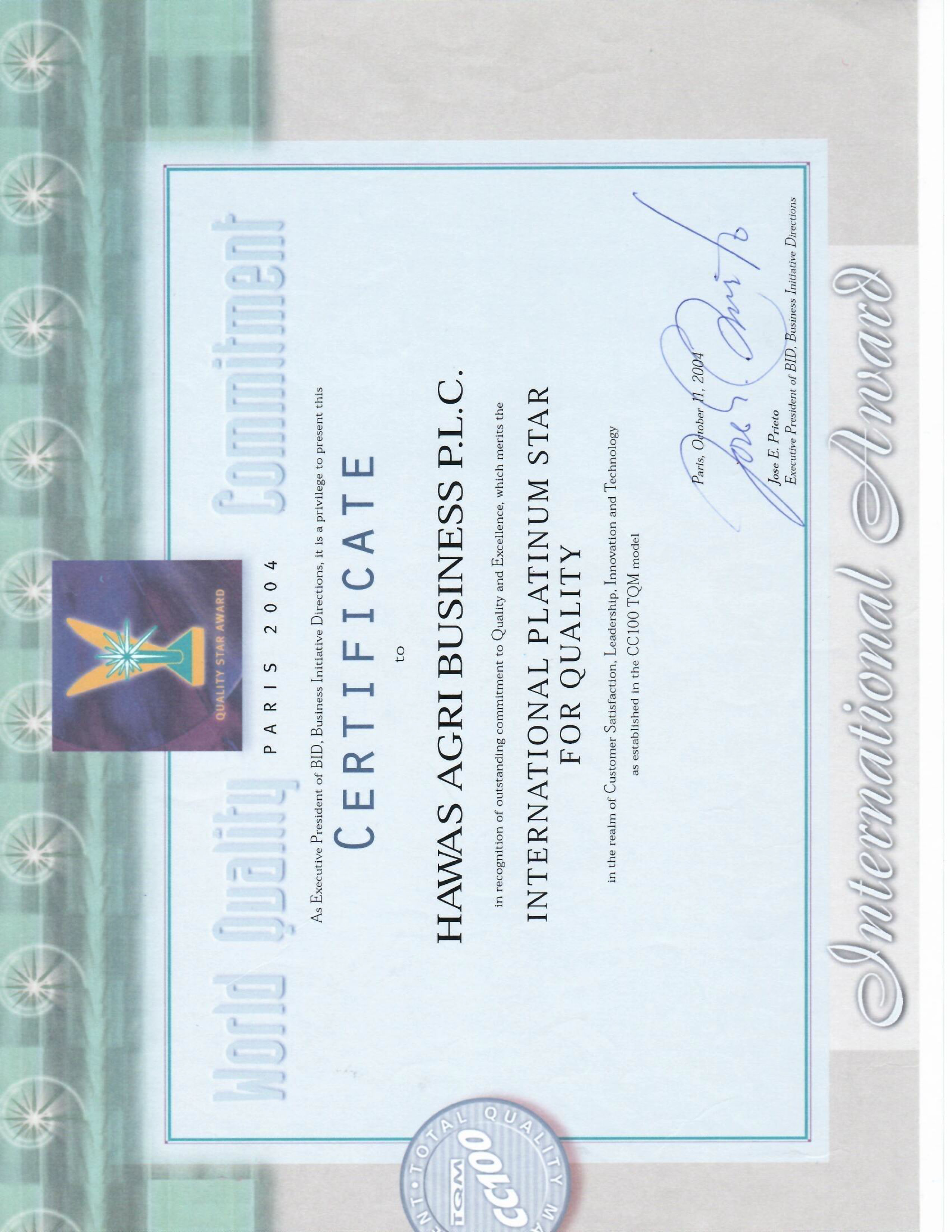 World Quality Commitment Award